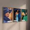 Three vintage retro posters featuring the Camel cigarette brand with stylized female portraits.