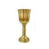 Elegant gold cylinder flower vase with a flared rim and a decorative pedestal base.