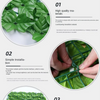 Green artificial ivy hedge fence panels showing various sizes and installation details.