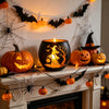 Black Gold Glass Bat Candle Holder with Tree Silhouette