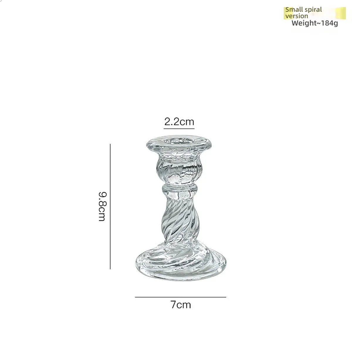 Small spiral version of an elegant clear glass pillar candle holder