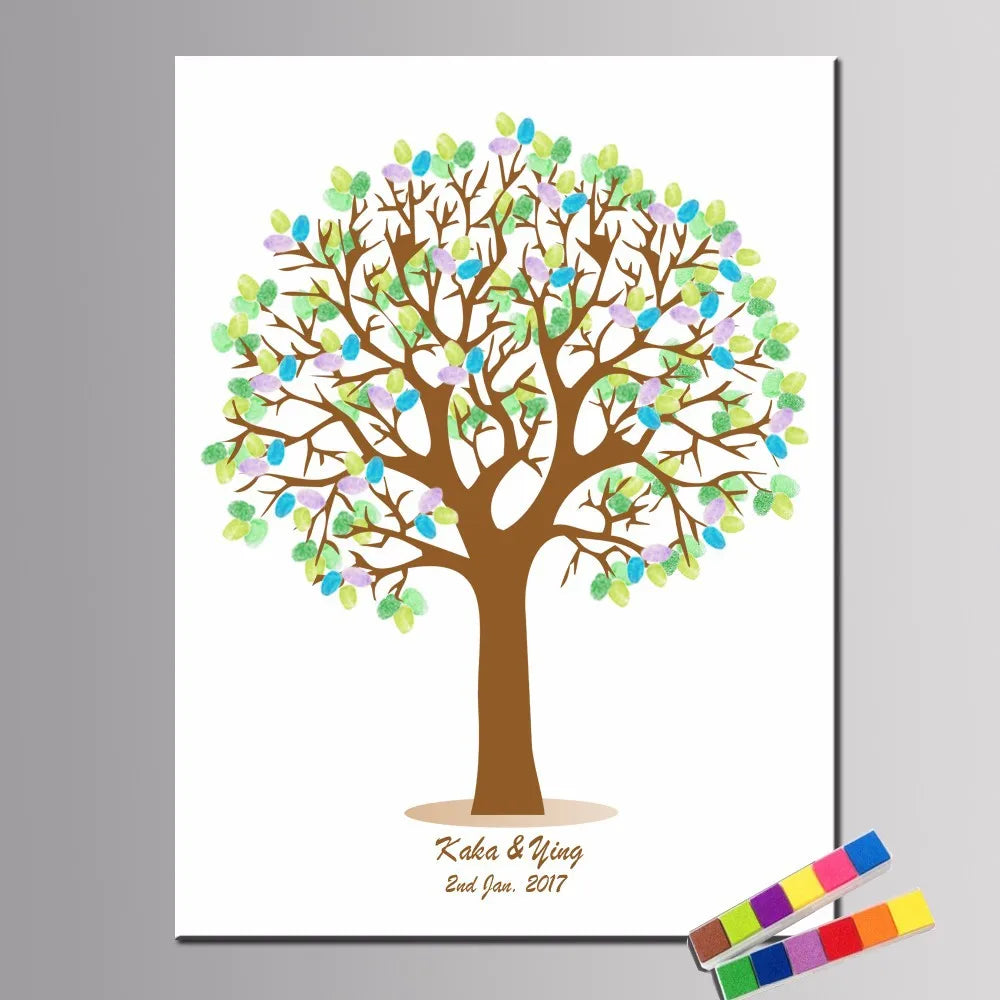 Illustration aquarelle d'un arbre aux feuilles colorées et aux branches sur fond blanc.