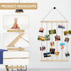 Collage rustique en bois avec clips et corde solide pour accrocher des photos.