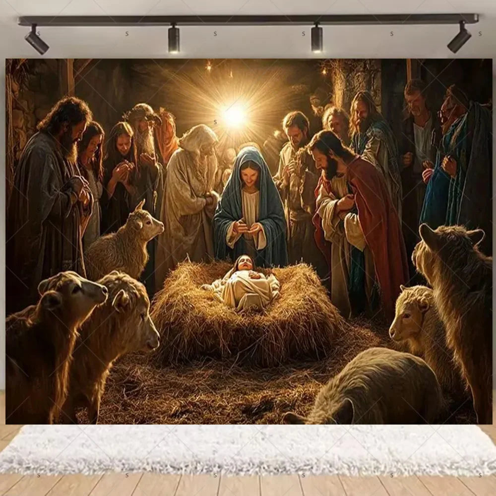 Starry Night Nativity Scene Backdrop for Christmas Celebrations