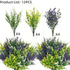 Four sets of artificial lavender stems shown in various colors and arrangements for outdoor decor