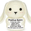 Handmade crochet bunny doll with a positivity card