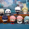 A collection of Jujutsu Kaisen characters including Gojo and Geto figures in various poses and colors.