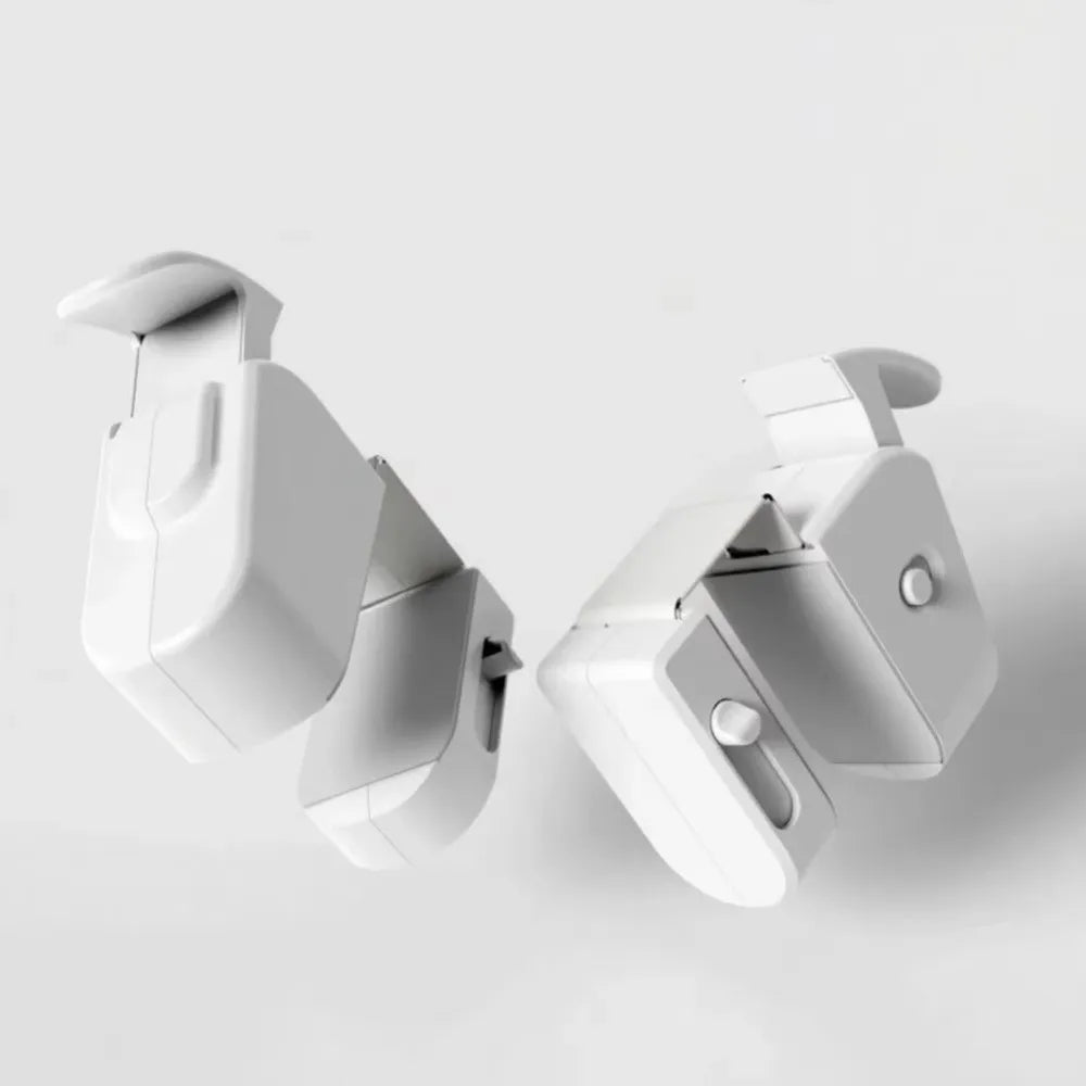 A white Snap-On child safety door lock is shown from above.