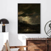 Peinture sombre et mélancolique d'un paysage sous un ciel orageux.