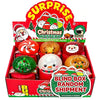 A red box of Christmas mystery blind box containing squishy fidget toys shaped like a snowman, elk, and Santa Claus.