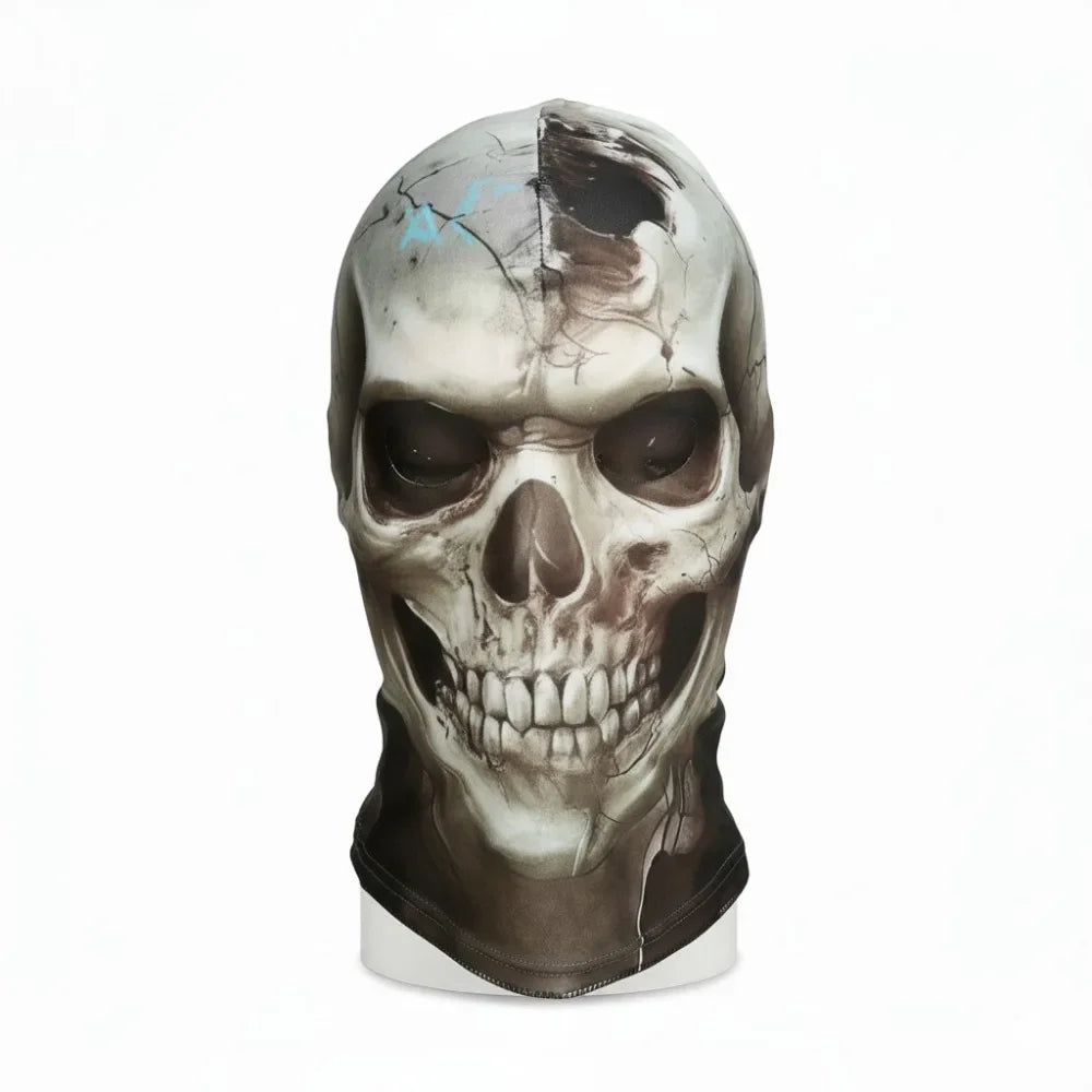A realistic 3D skull balaclava mask covering the face, designed as a horror face cover.