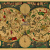 An antique celestial map or astrological diagram featuring various figures and symbols on a parchment background.