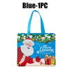 Blue 1PC Merry Christmas gift bag with a festive design featuring Santa Claus and Christmas greenery.