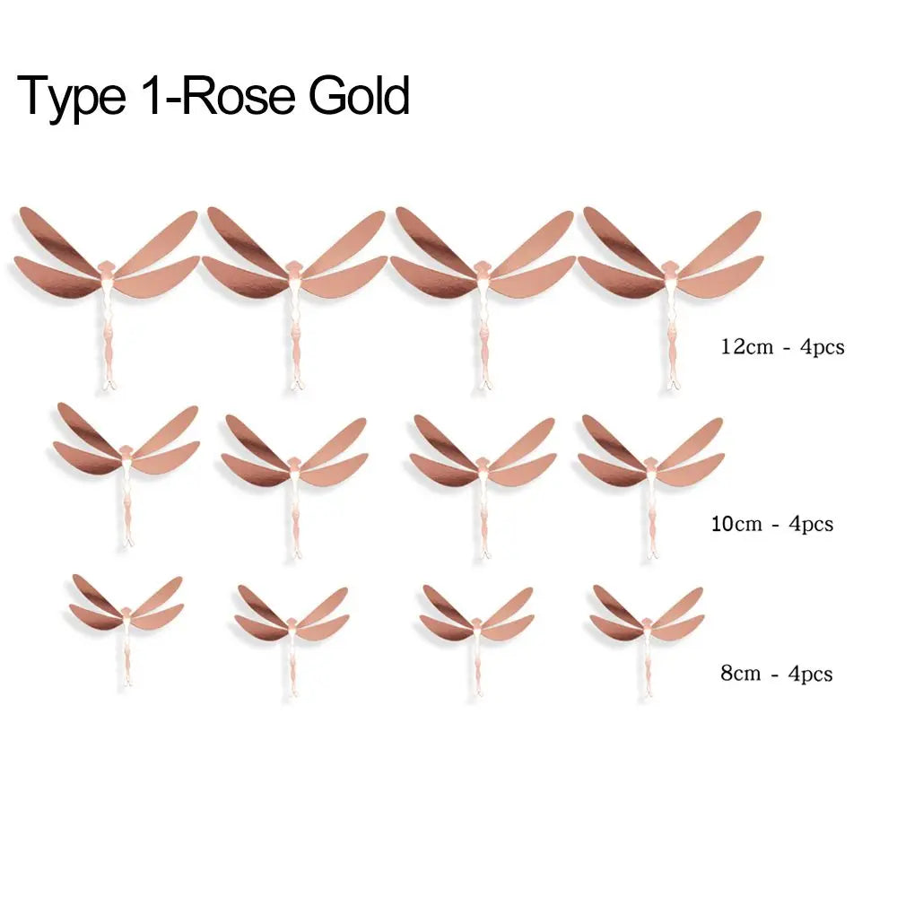 Set von Typ 1-Rose Gold Schmetterlings-Wandaufklebern in verschiedenen Größen