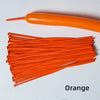 A bright orange latex balloon and a bundle of orange balloon strips for party decoration.