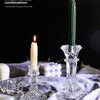 A tall green honeycomb candle in a clear glass pillar candle holder set against a dark background.