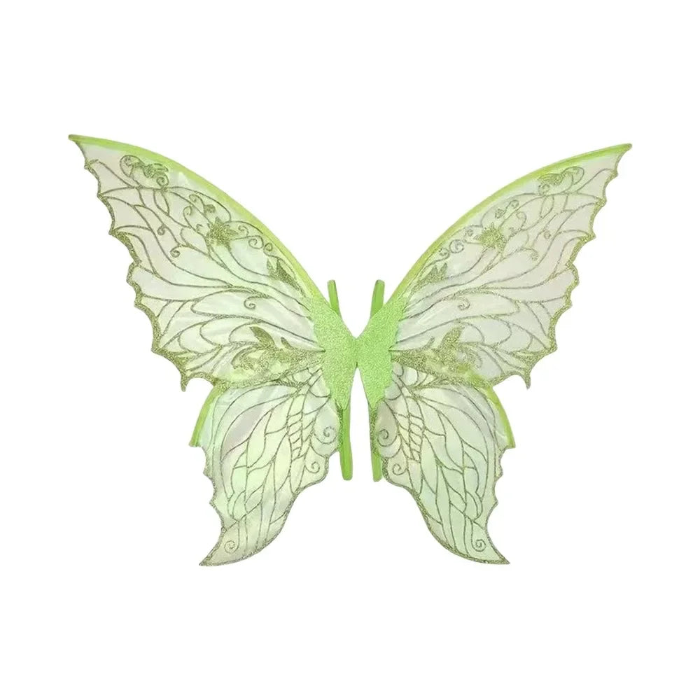 A pair of translucent green fairy wings with intricate floral patterns.