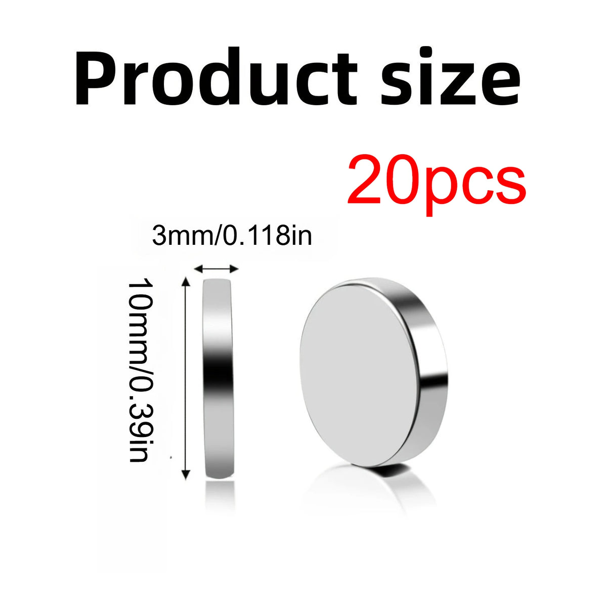A round silver disc magnet with a 3mm diameter is shown next to a measurement scale.