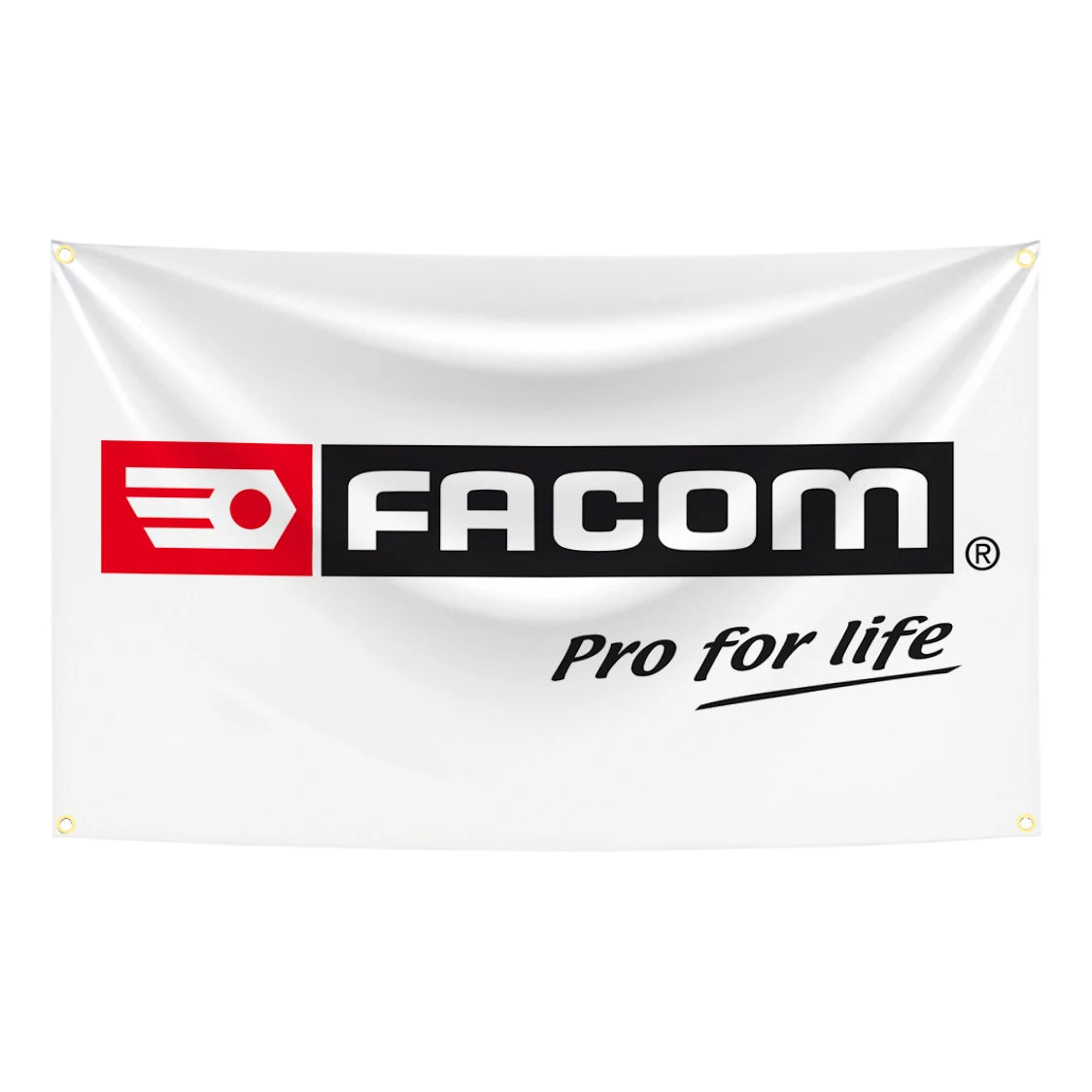 White flag featuring the FACOM logo in red and black, with the text Pro for life.