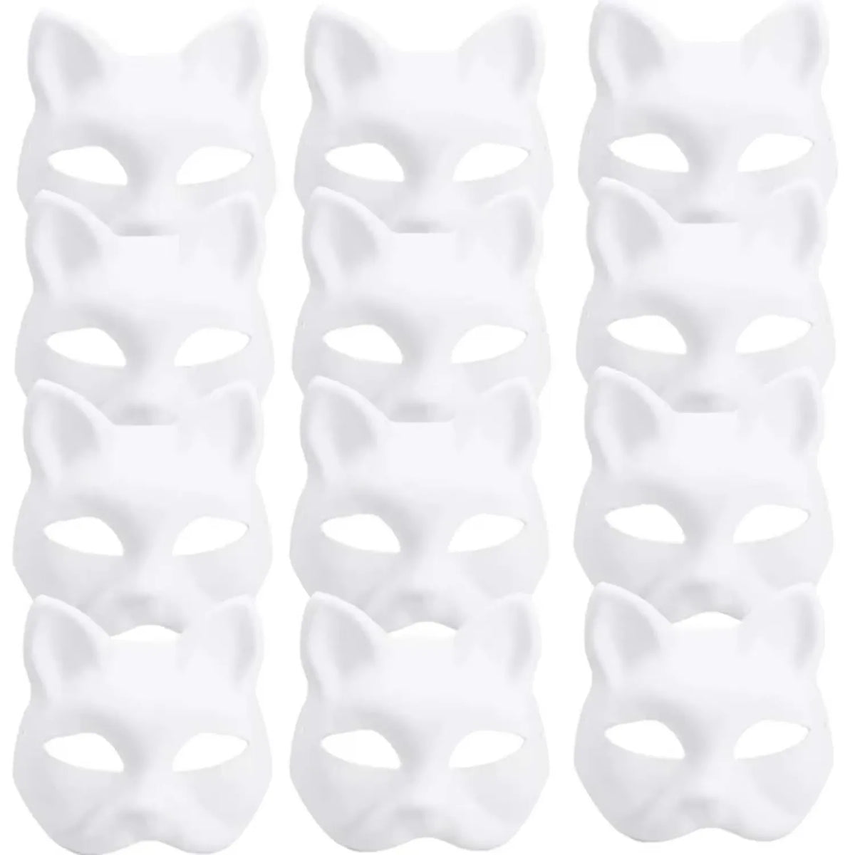 A set of blank white cat half masks for DIY decoration and cosplay