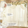 Cream chiffon backdrop curtain with floral draping and perfect stitched edges for wedding decor