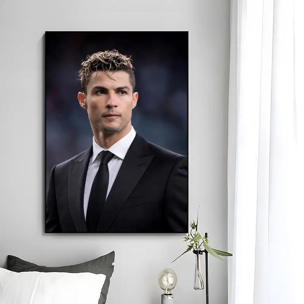 A modern wall art print featuring a portrait of Cristiano Ronaldo.