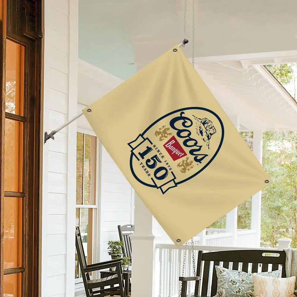 A beige banner featuring the Coors Banquet beer logo with the text 150 years.