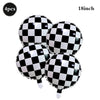 A set of four 18 inch black and white checkered race car traffic light balloons.