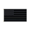 A large black flag with white stars on the left and horizontal black stripes on the right.