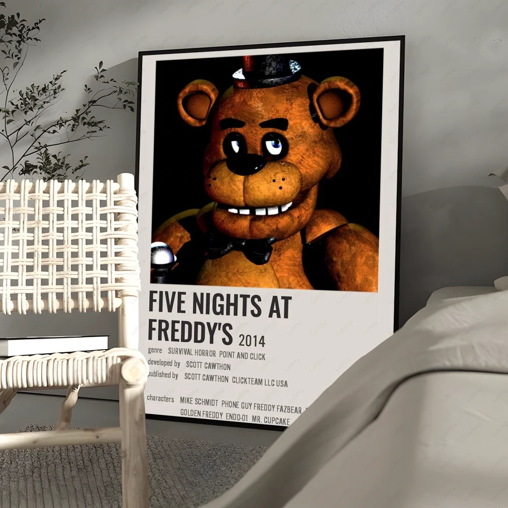 A framed canvas wall art poster featuring a stylized, anthropomorphic bear character from Five Nights at Freddy's