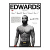 A black and white portrait of Leon 'Rocky' Edwards in a fighting stance for boxing fighter canvas wall art print.