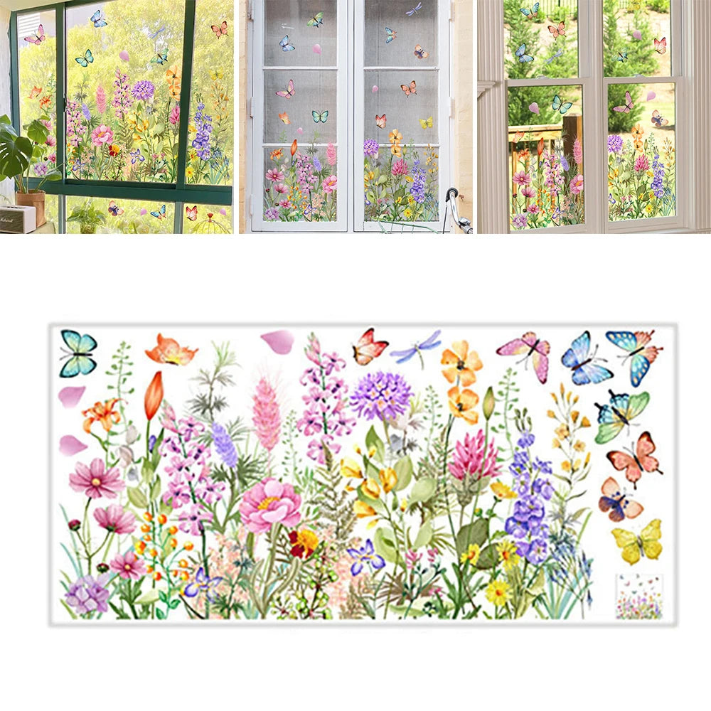 A watercolor illustration of various colorful butterflies and wildflowers on a white background.