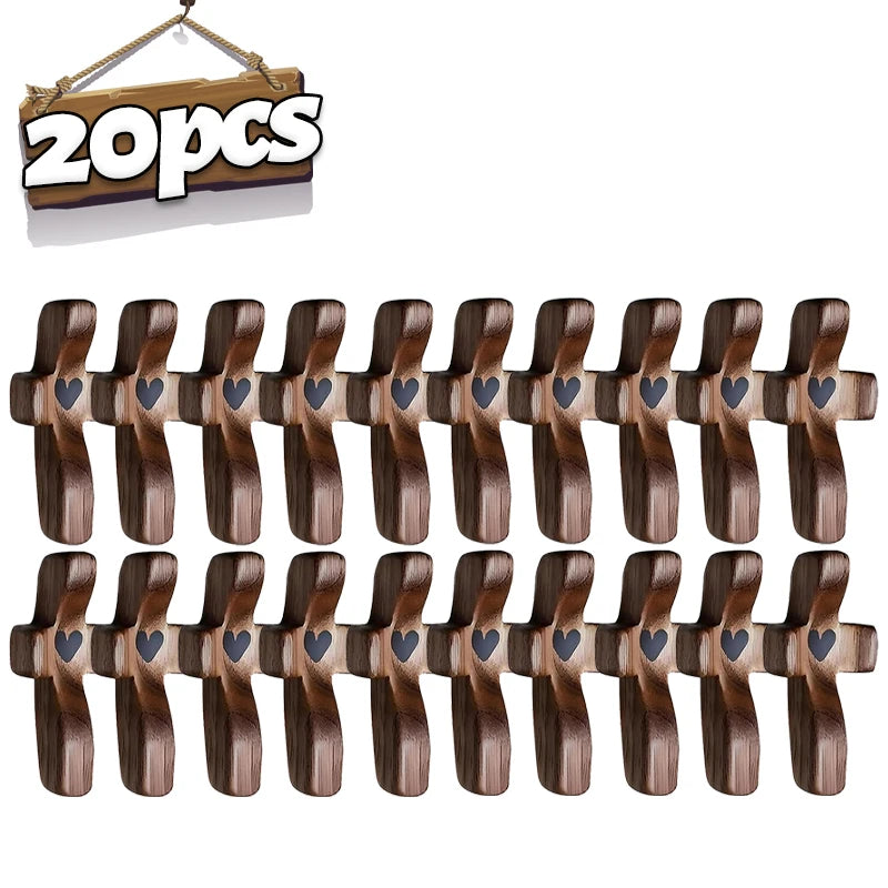 A set of twenty wooden pocket crosses for prayer and reflection.