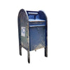 A vintage-style miniature payphone with a weathered blue and dark green finish.