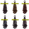 A collection of heat resistant synthetic ponytail extensions in various shades including Brown Black, Cool Brown, Dark Brown,