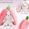 Three forms of a white rabbit plush, including a strawberry-shaped version.