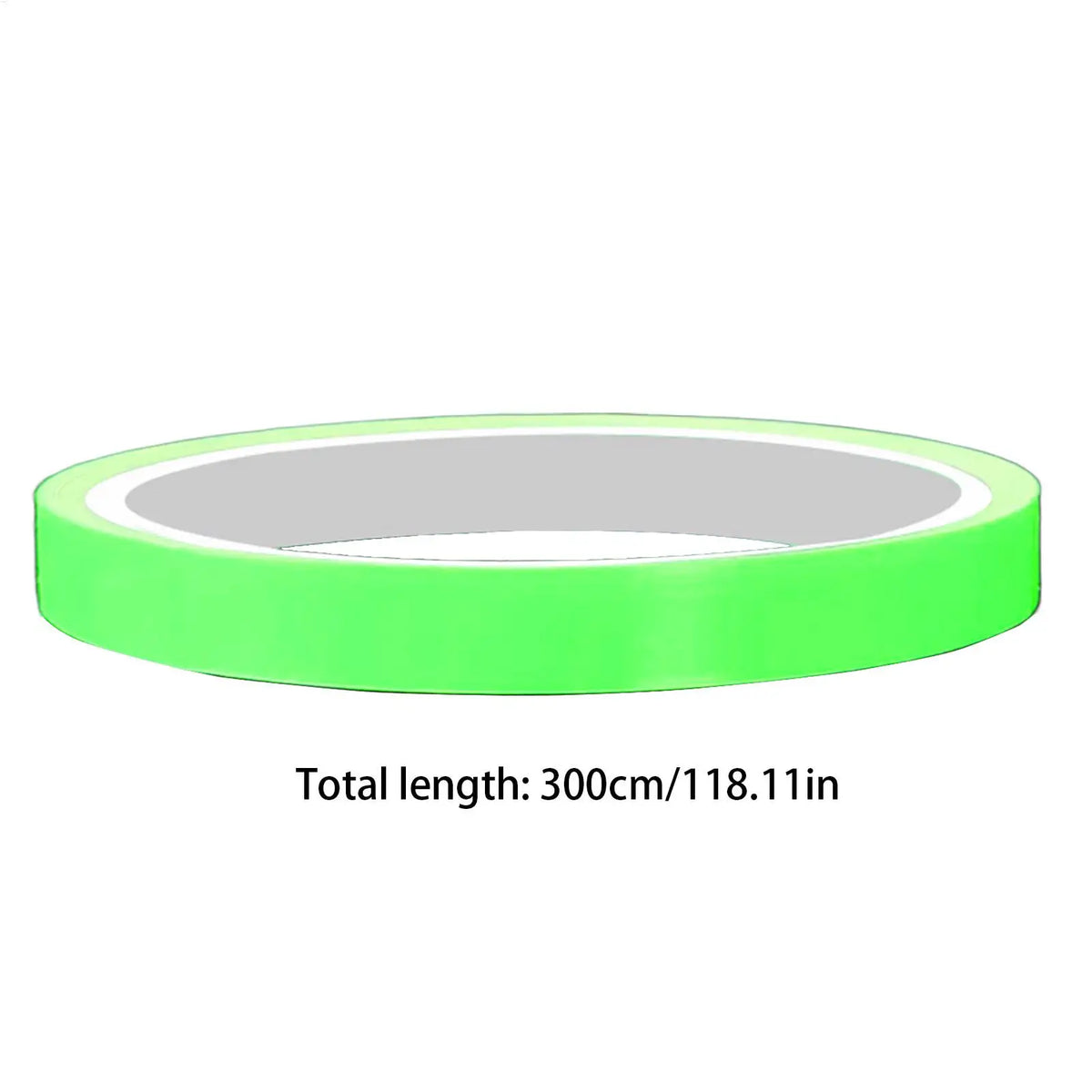 A roll of bright lime green glow-in-the-dark safety warning tape with a clear center.