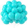 A bunch of light blue latex party balloons clustered together