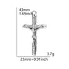 A silver crucifix cross charm measuring 43mm or 1.69 inches, weighing 3.7 grams.