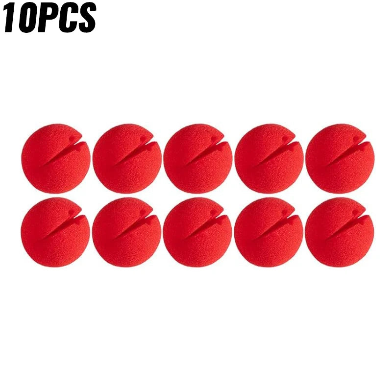 Ten pieces of classic red clown noses made of soft foam balls for costumes and parties
