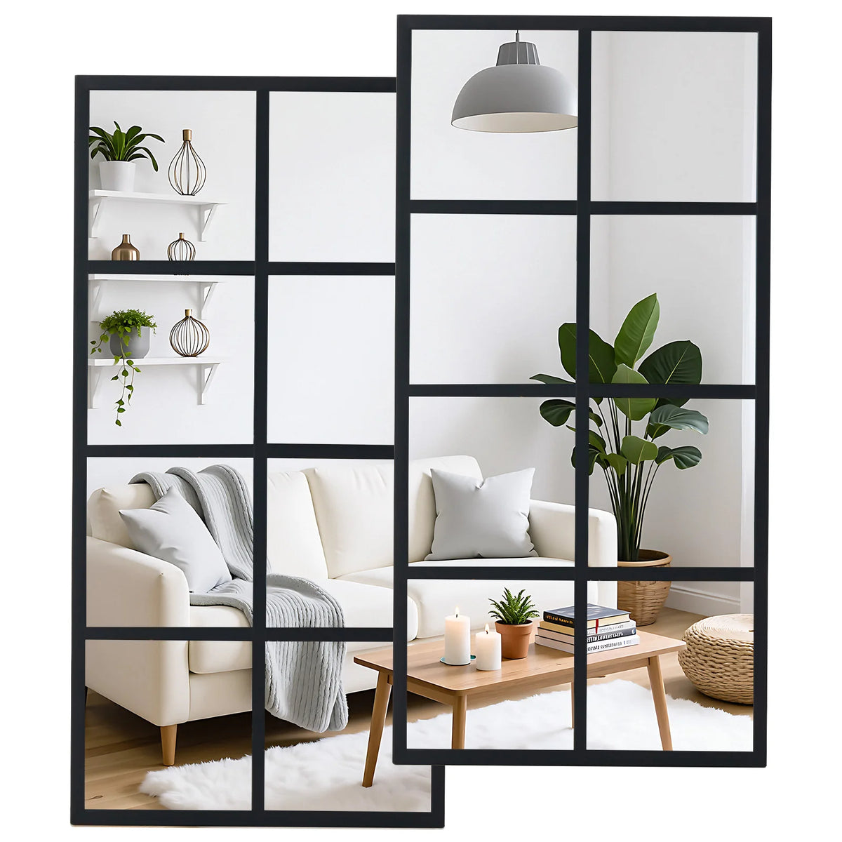 Modern Window Pane Wall Mirror with Metal Frame