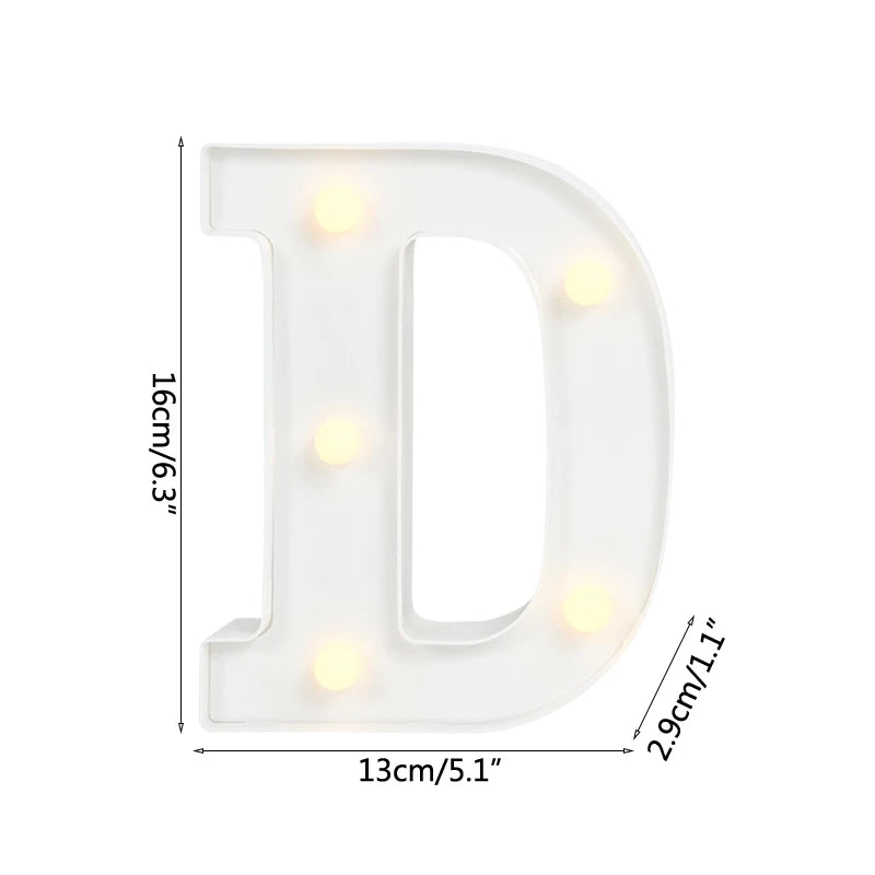 A white alphabet letter D light with warm white LED illumination