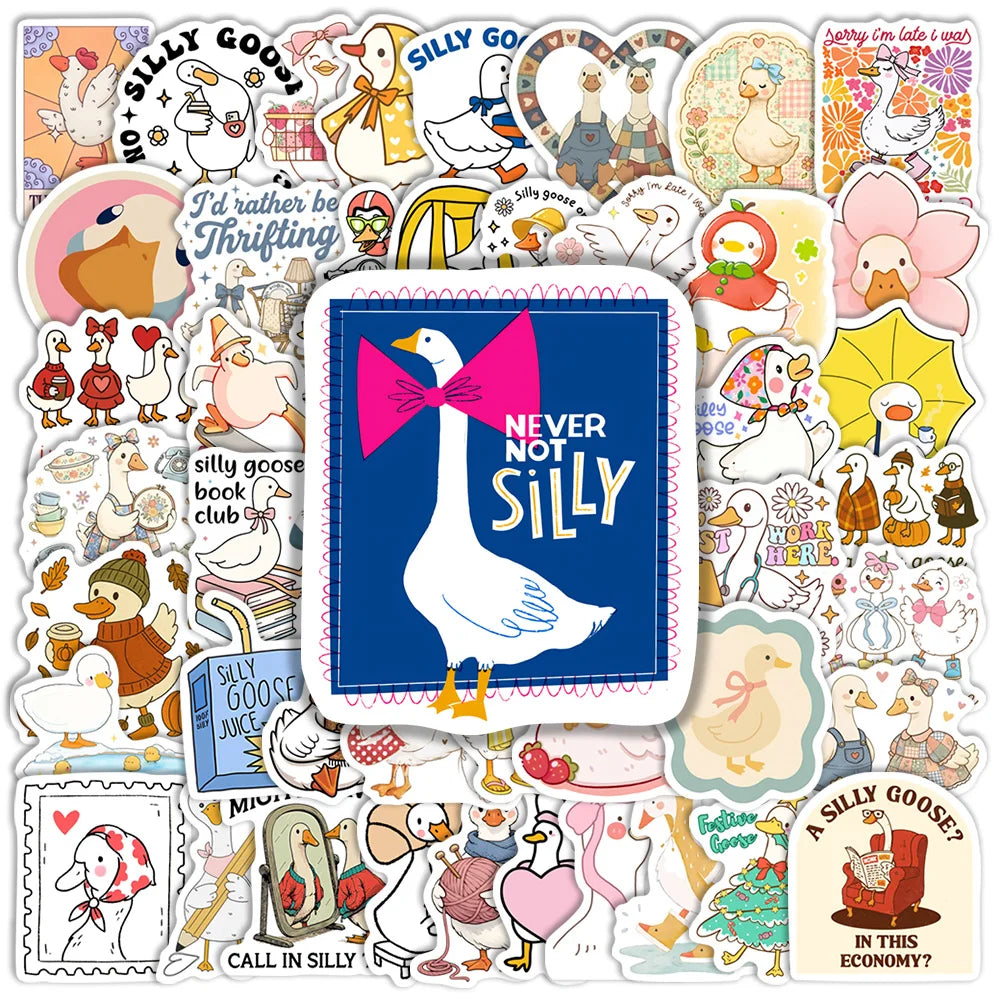A collection of funny goose cartoon vinyl decals featuring various goose characters and sayings for DIY decor.