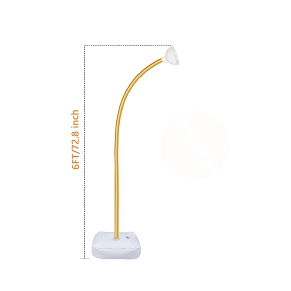 A gold-colored balloon arch kit with a stand, featuring a curved arch and a white base.
