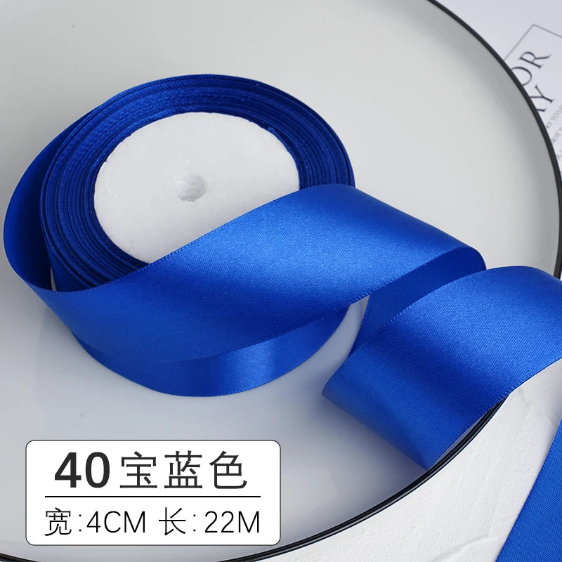 Ruban décoratif en satin bleu, 4cm de largeur et 22 mètres de long