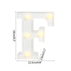A white alphabet letter F light fixture with warm white LED illumination.