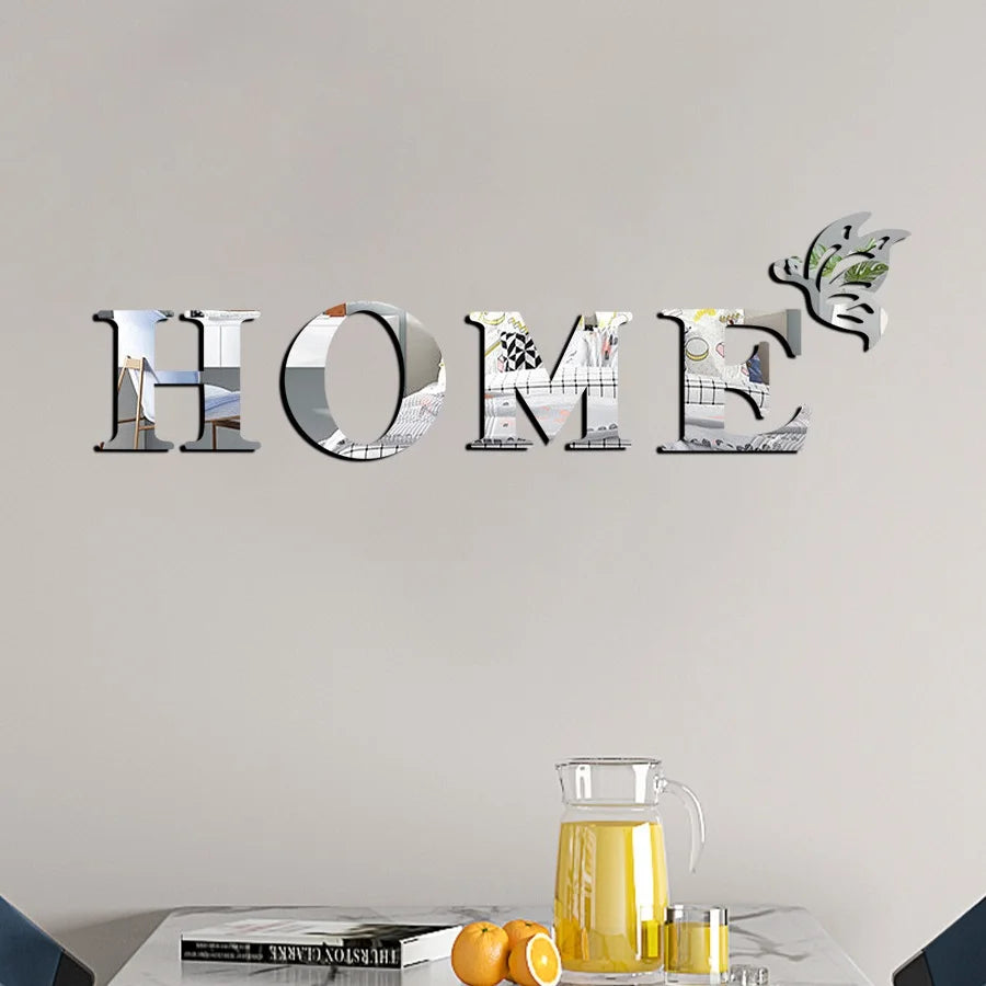Decorative wall decals shaped like the word HOME featuring butterfly designs