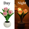 LED tulip night light with pink and orange flowers in a ceramic pot