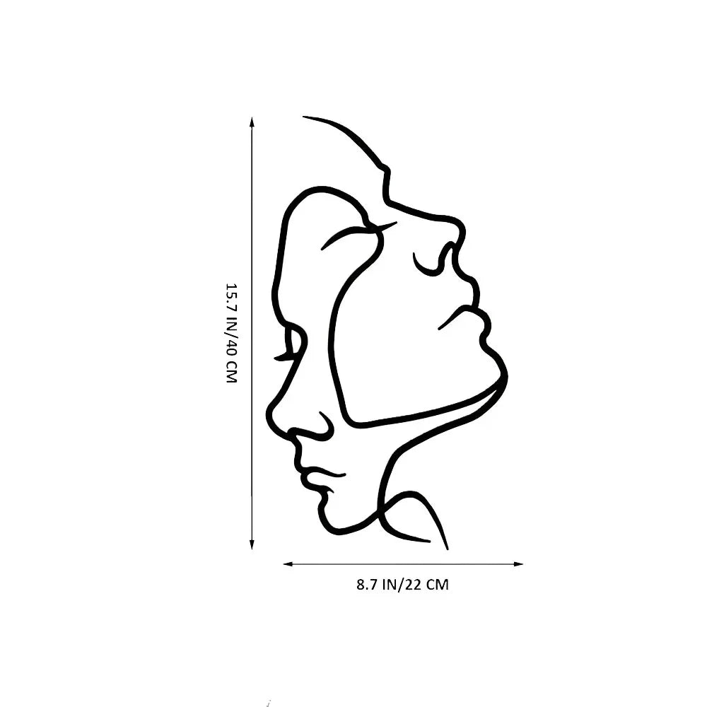 Line drawing of a profile face used as minimalist abstract metal wall art.