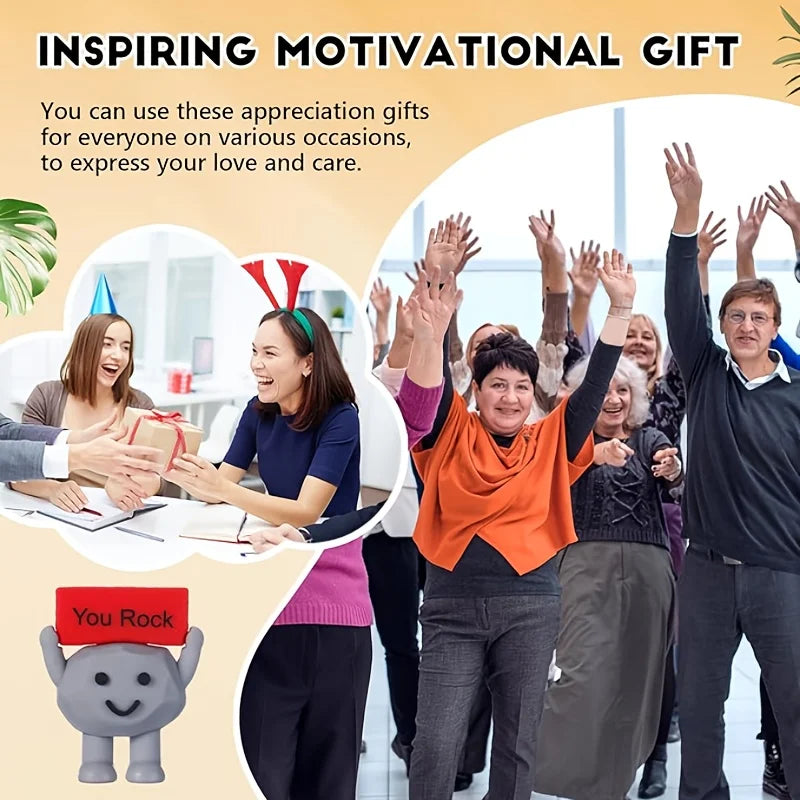 A group of people cheering and celebrating while receiving inspirational motivational gifts.